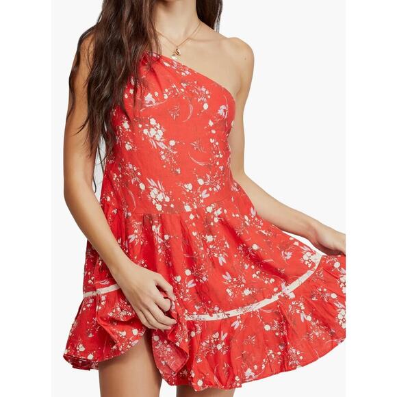 Free People Dresses & Skirts - NWOT Free People All Mine One Shoulder Red Linen Floral Flowy Sundress
